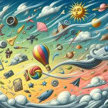 Wind blowing objects through the sky