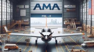 A plane inside of an AMA (Pre-K) hangar