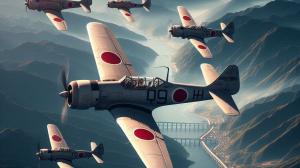 Japanese Zero planes flying in formation