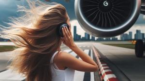 a woman standing next to a plane