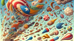 The wind blowing many objects through the sky