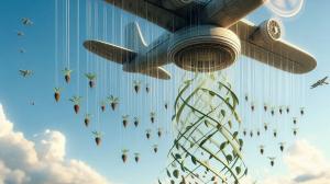 Plane carrying plants and dropping seeds