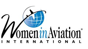 Women in Aviation International logo with globe and plane.