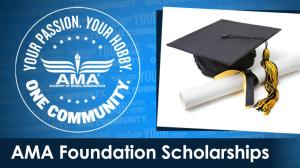 AMA logo and graduation cap with diploma, text "AMA Foundation Scholarships."