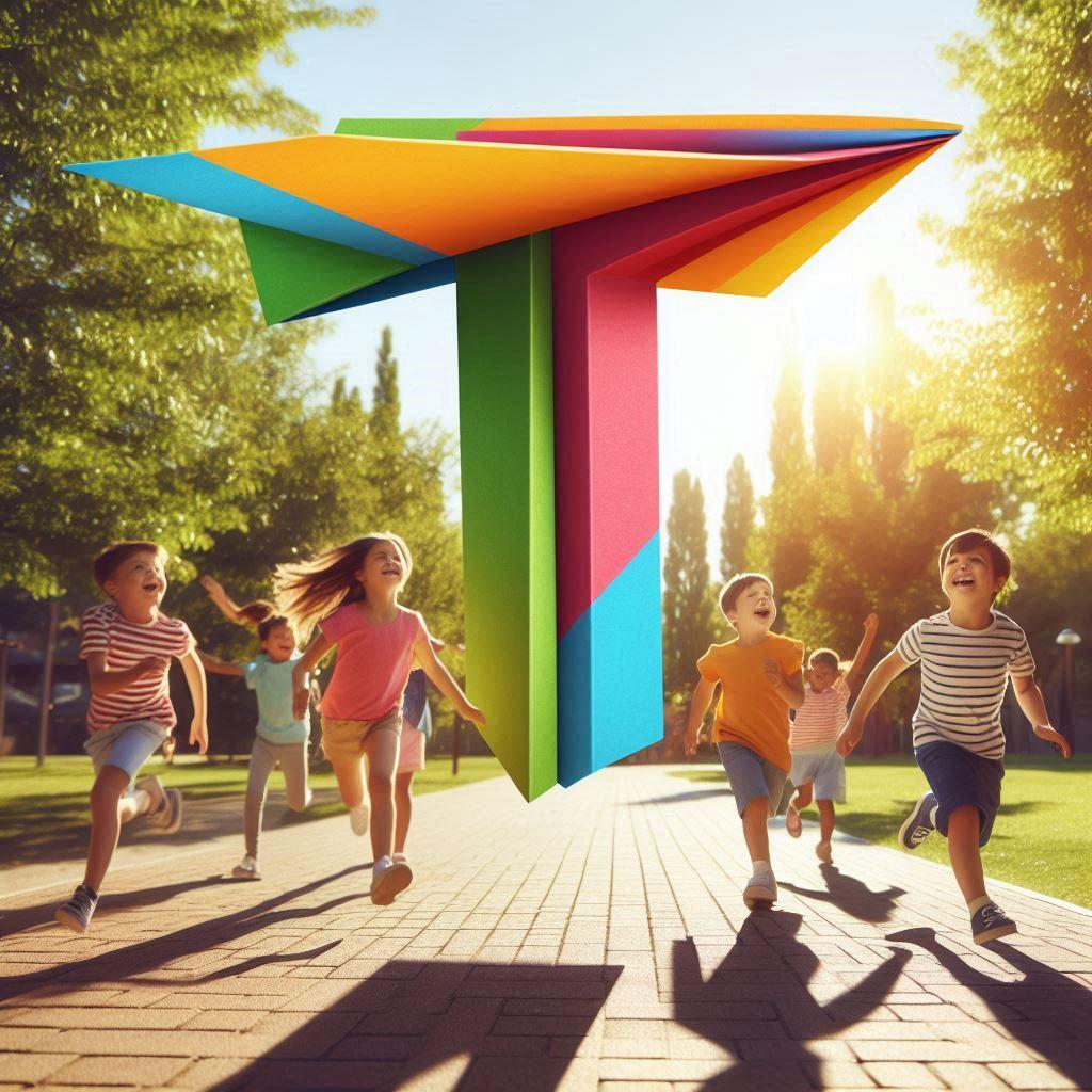 a paper airplane made in the shape of a T