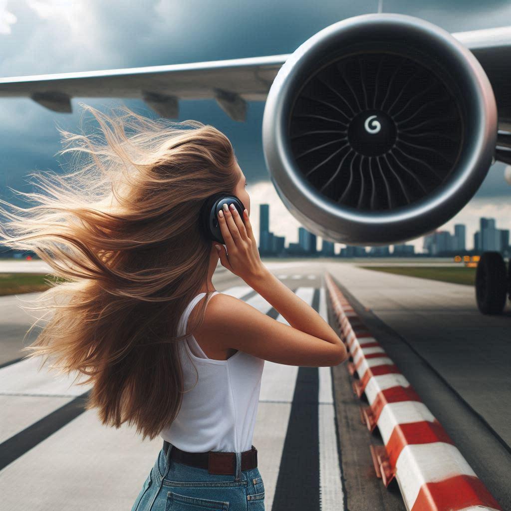 a woman standing next to a plane