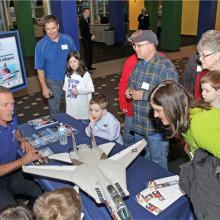 AMA Ambassador and NASA Astronaut Hoot Gibson shares his story with attendees of the CSI: Flight Adventures exhibit opening. 