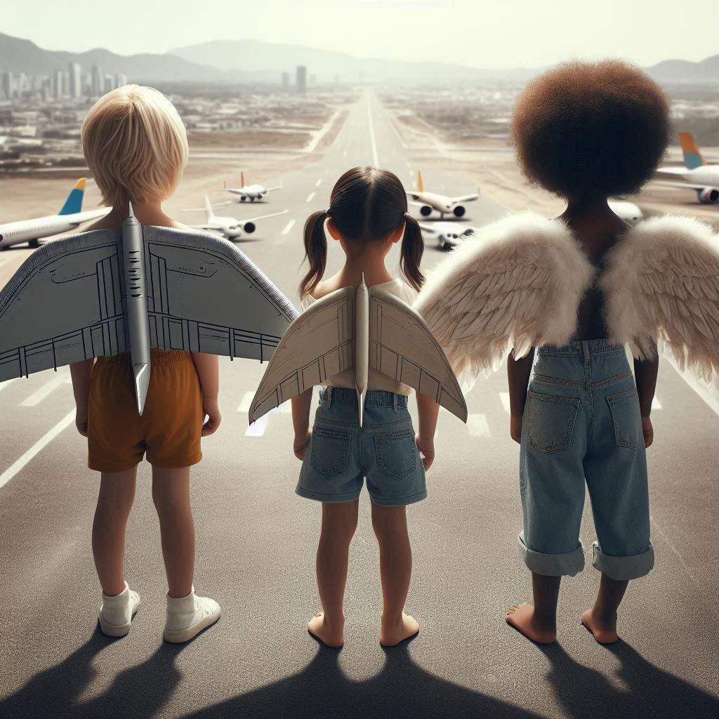a group of kids staring down a runway