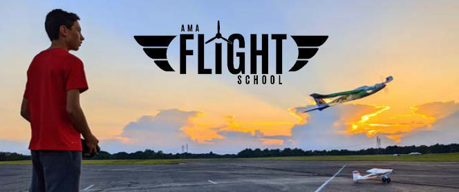 AMA Flight School Logo with a modeler flying 