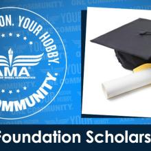 AMA logo and graduation cap with diploma, text "AMA Foundation Scholarships."